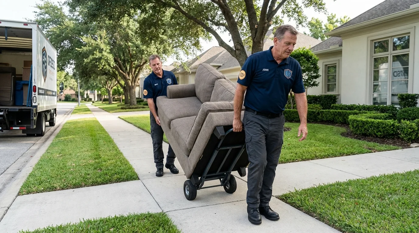 Local residential moving crew loading furniture in Roanoke, TX